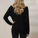 Slouchy Asymmetrical Neck Knitted Sweater
