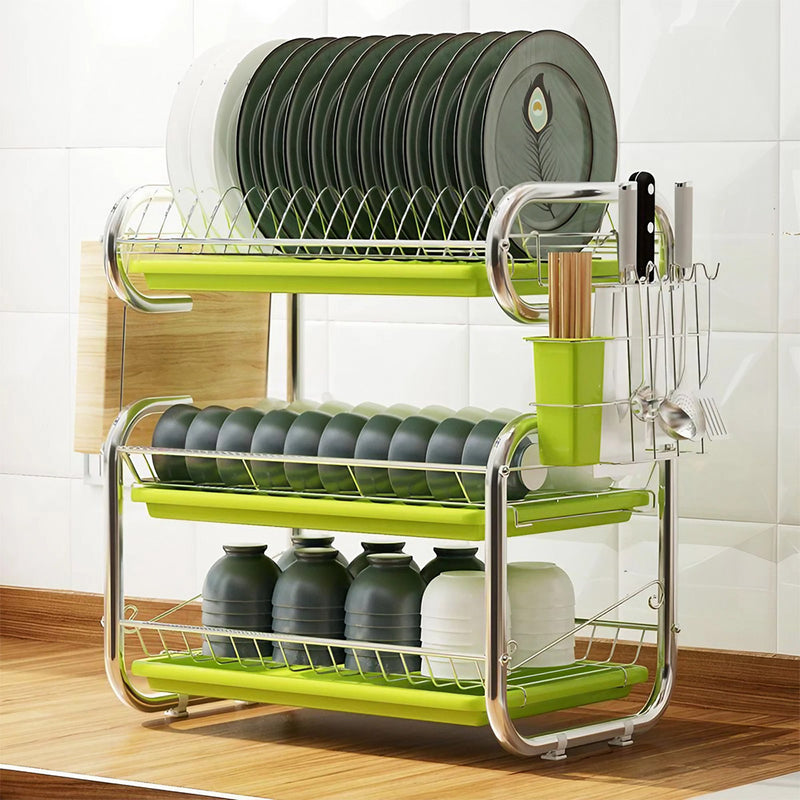 Livingandhome 3-Tier Dish Drainer Rack with Drip Tray & Cutting Board Holder