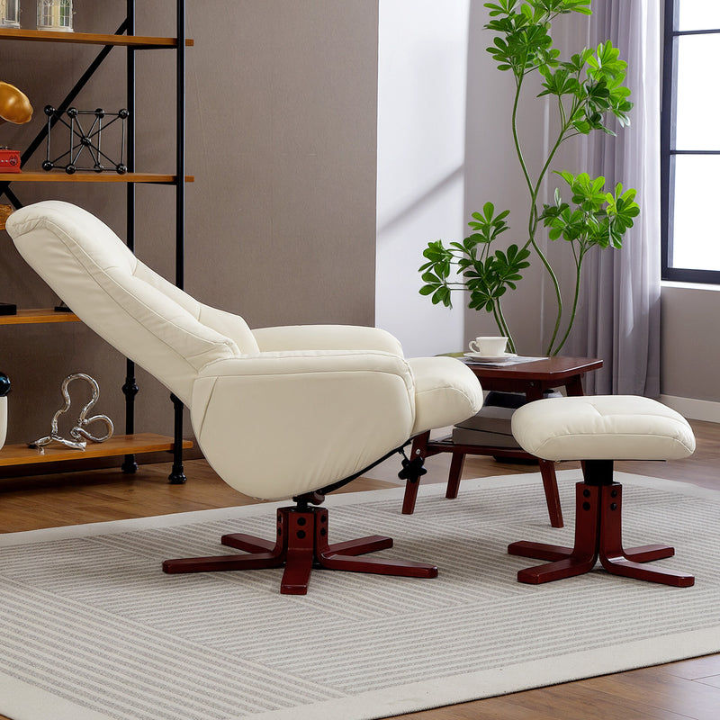 HOMCOM Recliner Armchair with Wood Base, Upholstered Reclining Chair