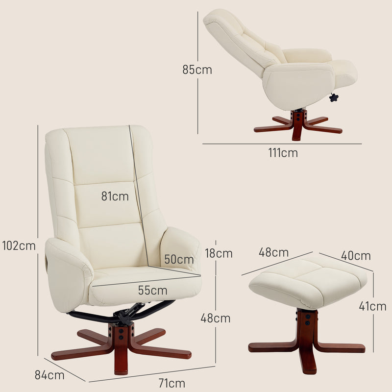 HOMCOM Recliner Armchair with Wood Base, Upholstered Reclining Chair