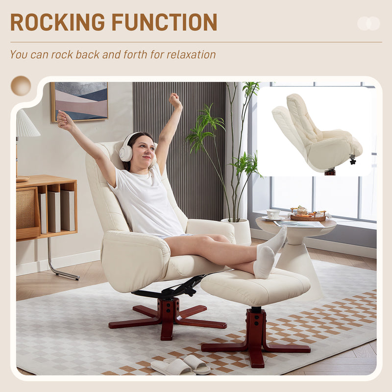 HOMCOM Recliner Armchair with Wood Base, Upholstered Reclining Chair