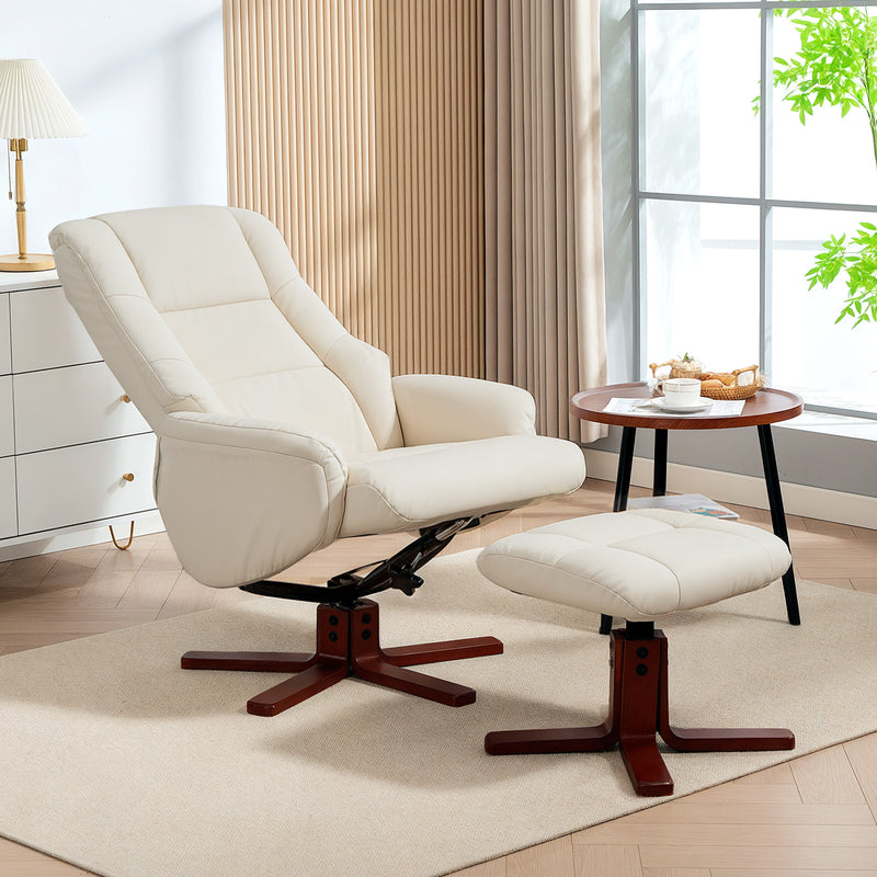 HOMCOM Recliner Armchair with Wood Base, Upholstered Reclining Chair