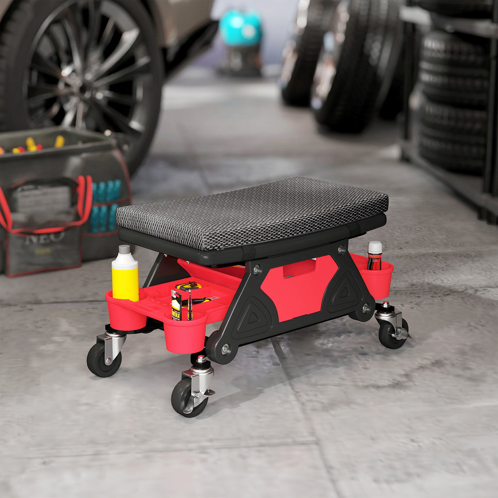 Technicians Stool HOMCOM Rolling Mechanic Stool, 135kg Capacity Workshop Stool, Black
