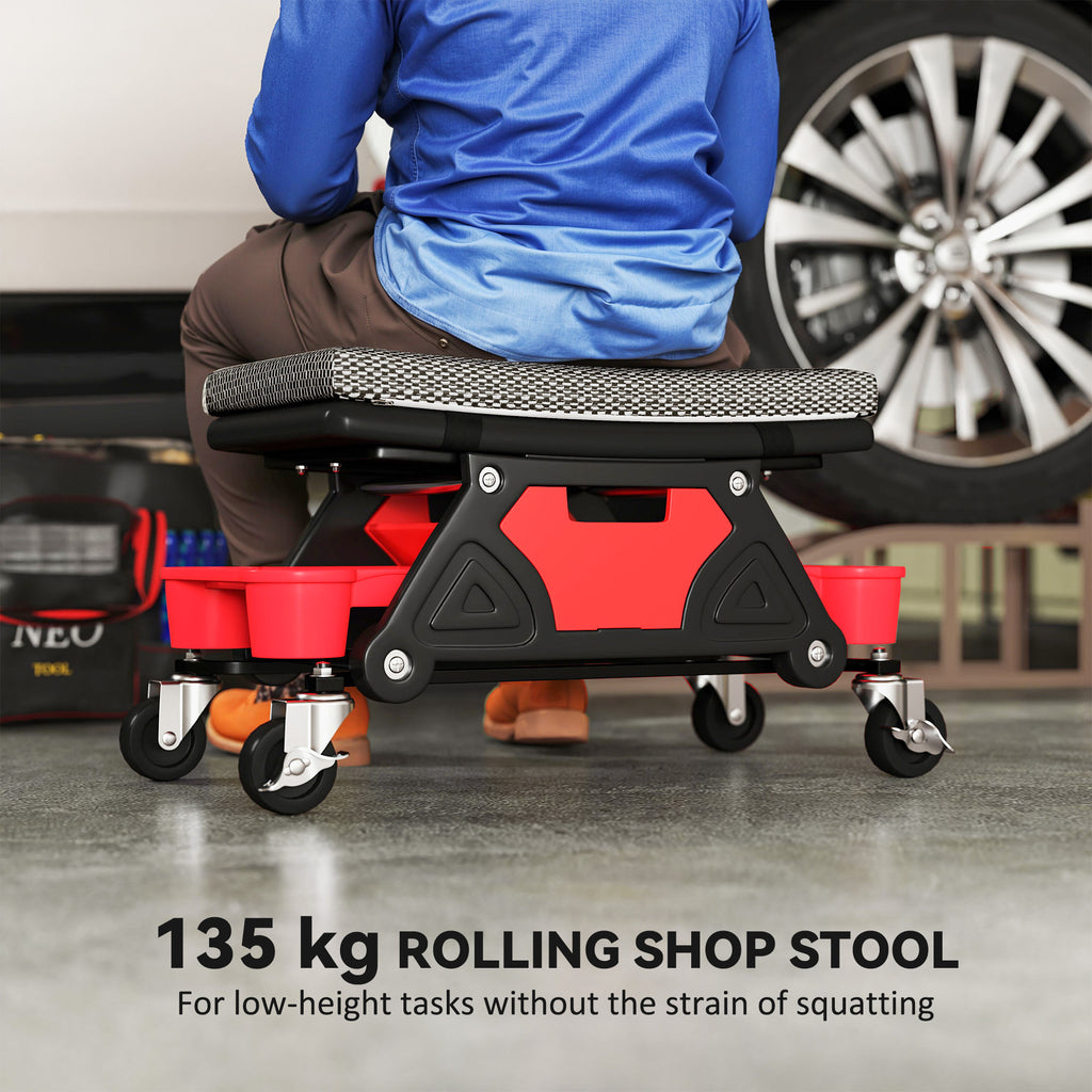Technicians Stool HOMCOM Rolling Mechanic Stool, 135kg Capacity Workshop Stool, Black