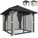 Outsunny 3 X 3(m) Metal Hardtop Gazebo With Netting And Curtains, Black