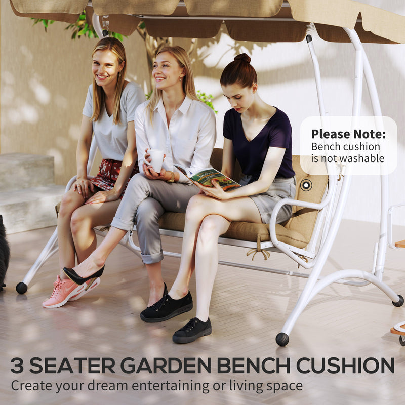 Outsunny 3 Seater Garden Bench Cushion Outdoor Seat Pad W/ Ties Khaki