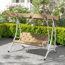 Outsunny 3 Seater Garden Bench Cushion Outdoor Seat Pad W/ Ties Khaki