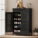 HOMCOM Modern Shoe Storage Cabinet with Louvered Doors and Drawer, Black