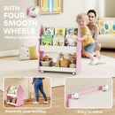 AIYAPLAY Double-Sided Children's Bookcase With Wheels For Playroom, Pink