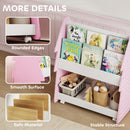 AIYAPLAY Double-Sided Children's Bookcase With Wheels For Playroom, Pink