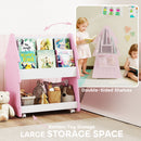 AIYAPLAY Double-Sided Children's Bookcase With Wheels For Playroom, Pink