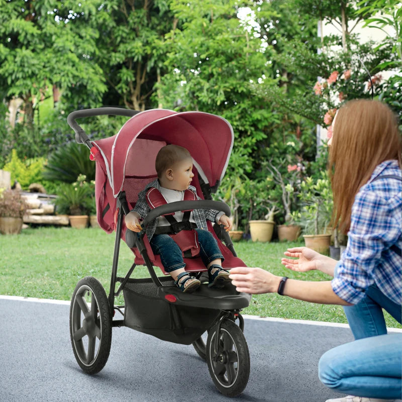 HOMCOM  Three-Wheeler Baby Stroller -  Red