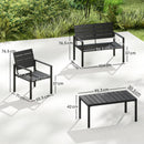 Outsunny 4 Piece Garden Furniture Set, HDPE Metal Outdoor Sofa, Black
