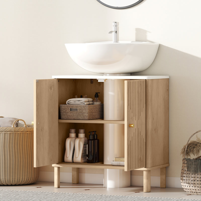 HOMCOM Under Sink Bathroom Cabinet for Basin without or with Pedestal, Oak