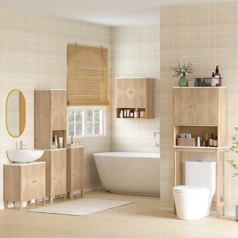 HOMCOM Under Sink Bathroom Cabinet for Basin without or with Pedestal, Oak