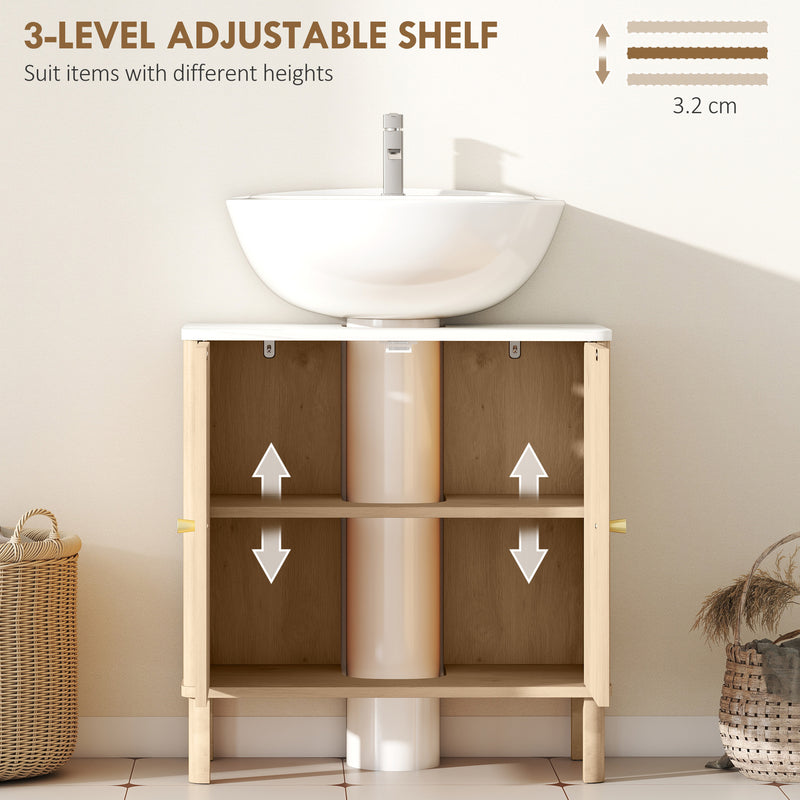 HOMCOM Under Sink Bathroom Cabinet for Basin without or with Pedestal, Oak