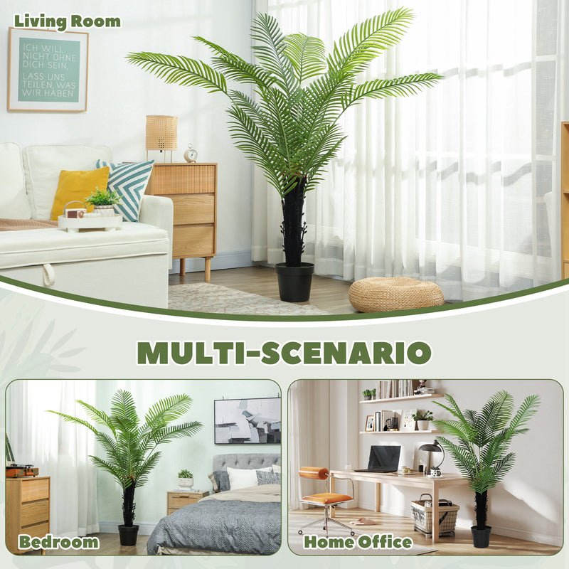 HOMCOM Artificial Areca Palm Tree with PE Leaves and Flocked Soil