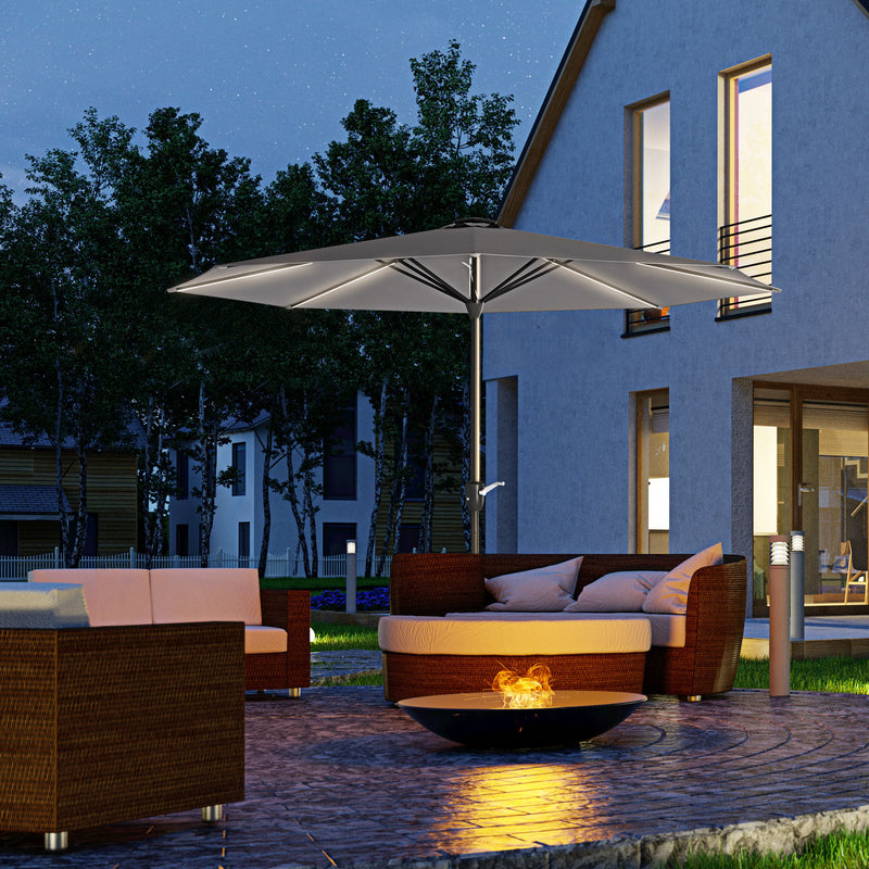Outsunny Solar Patio Garden Parasol With Lights For Outdoor Grey