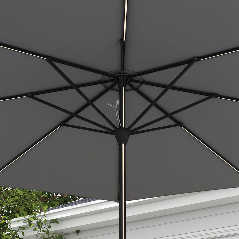 Outsunny Solar Patio Garden Parasol With Lights For Outdoor Grey