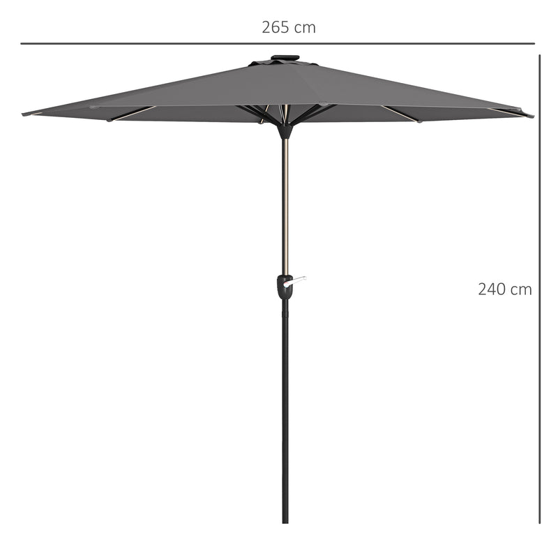 Outsunny Solar Patio Garden Parasol With Lights For Outdoor Grey