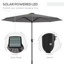 Outsunny Solar Patio Garden Parasol With Lights For Outdoor Grey