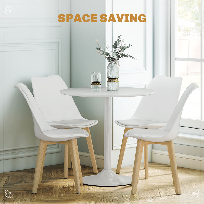 HOMCOM Dining Table Set with 4 PU Padded Chairs, Solid Wood Legs, White