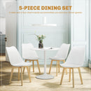 HOMCOM Dining Table Set with 4 PU Padded Chairs, Solid Wood Legs, White