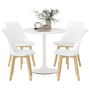 HOMCOM Dining Table Set with 4 PU Padded Chairs, Solid Wood Legs, White