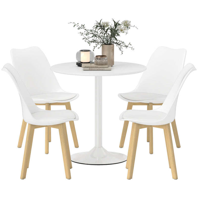 HOMCOM Dining Table Set with 4 PU Padded Chairs, Solid Wood Legs, White