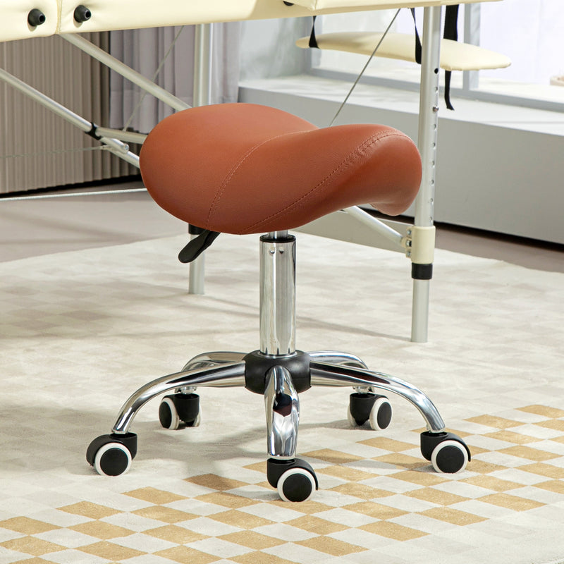 HOMCOM PU Leather Saddle Stool W/ Moulded Padded Seat Adjustable Height Pink
