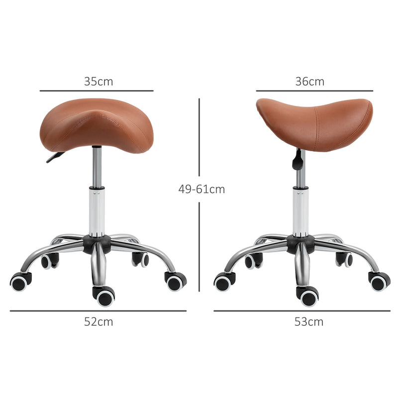 HOMCOM PU Leather Saddle Stool W/ Moulded Padded Seat Adjustable Height Pink