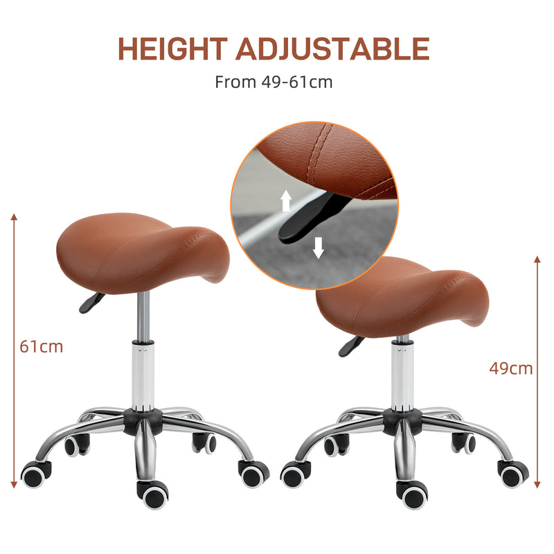 HOMCOM PU Leather Saddle Stool W/ Moulded Padded Seat Adjustable Height Pink