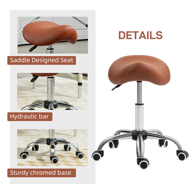 HOMCOM PU Leather Saddle Stool W/ Moulded Padded Seat Adjustable Height Pink