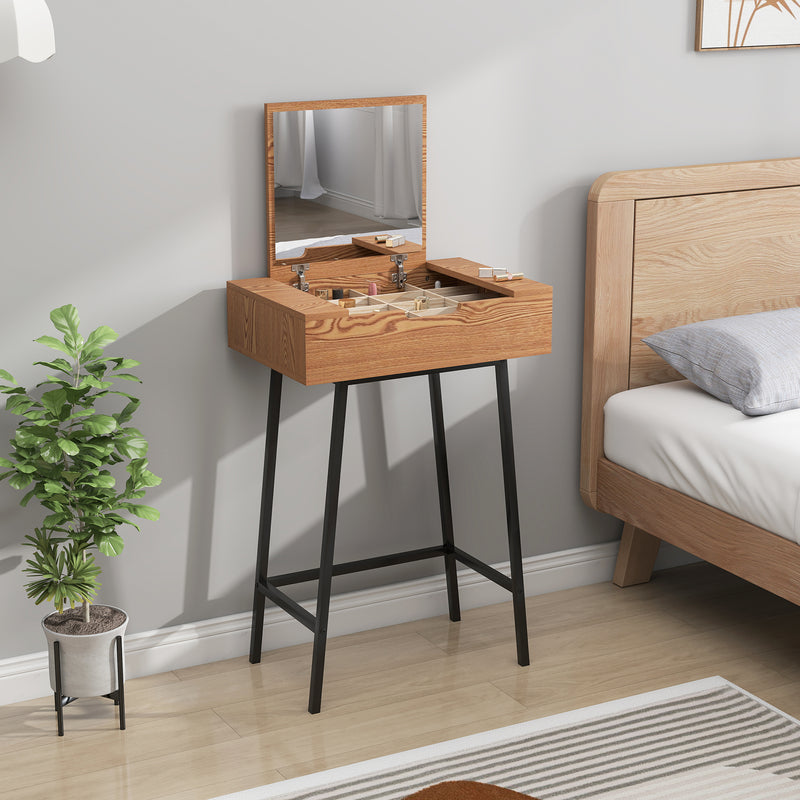 HOMCOM Industrial Vanity Desk with Mirror and Steel Legs Natural Wood Effect