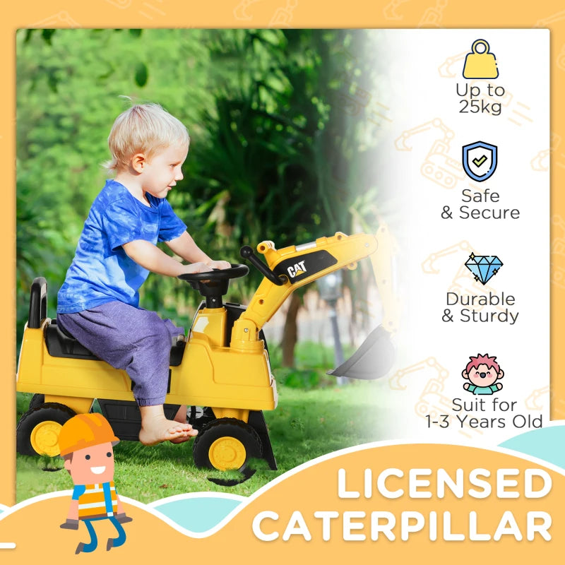 HOMCOM CAT Licensed Kids Ride on Digger-for Ages 1-3 Years