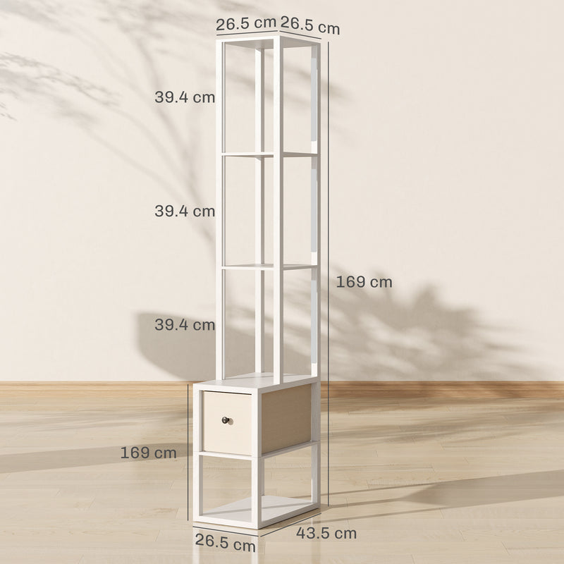 HOMCOM Floor Lamp with Shelves, LED Standing Lamp with Fabric Drawer