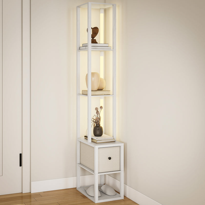 HOMCOM Floor Lamp with Shelves, LED Standing Lamp with Fabric Drawer