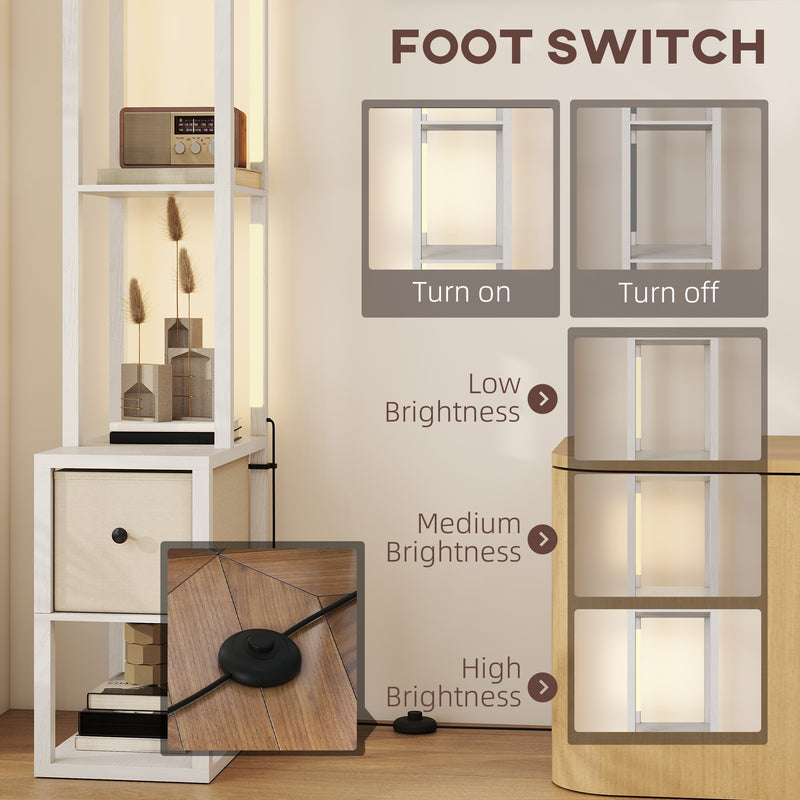 HOMCOM Floor Lamp with Shelves, LED Standing Lamp with Fabric Drawer