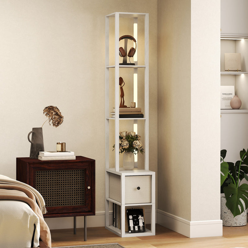 HOMCOM Floor Lamp with Shelves, LED Standing Lamp with Fabric Drawer