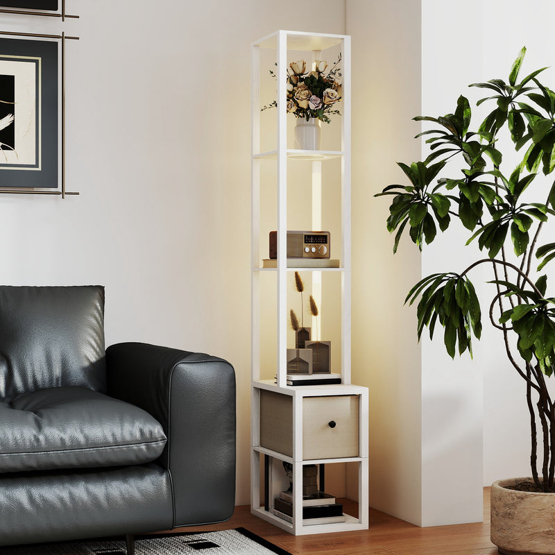 HOMCOM Floor Lamp with Shelves, LED Standing Lamp with Fabric Drawer
