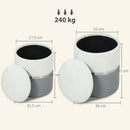 HOMCOM Round Storage Ottoman Set Of 2, Nesting Footrest Stool, Cream & Grey