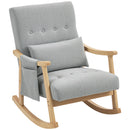 HOMCOM Modern High Back Rocking Chair With Solid Wood Legs, Light Grey