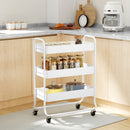 HOMCOM 3-Tier Storage Trolley, Storage Cart With Mesh Backets, Wheels, White