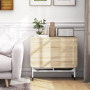 HOMCOM Natural Mobile Drop Leaf Dining Table On Wheels With Storage Shelf