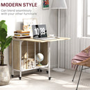 HOMCOM Natural Mobile Drop Leaf Dining Table On Wheels With Storage Shelf