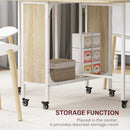 HOMCOM Natural Mobile Drop Leaf Dining Table On Wheels With Storage Shelf