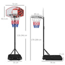SPORTNOW Adjustable Basketball Stand Net Set System with Wheels, 179-209cm