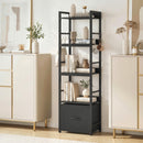HOMCOM 4-Tier Bookshelf, Shelving Unit with Drawer, 8 Hooks, Black