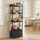 HOMCOM 4-Tier Bookshelf, Shelving Unit with Drawer, 8 Hooks, Black