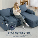 HOMCOM Corner Sofa Bed, L Shaped Sofa with Storage Chaise, USB Ports, Blue